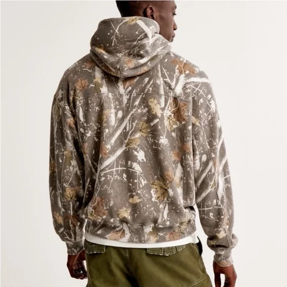 Abercrombie & Fitch Essential Popover Oversized Hoodie gray camo Size Large NWT - Picture 2 of 3